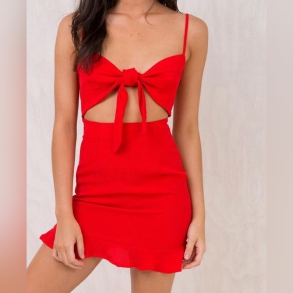 AKIRA Vibrant Red Dress with Bow Tie Closure Party Cocktail Dress Size L